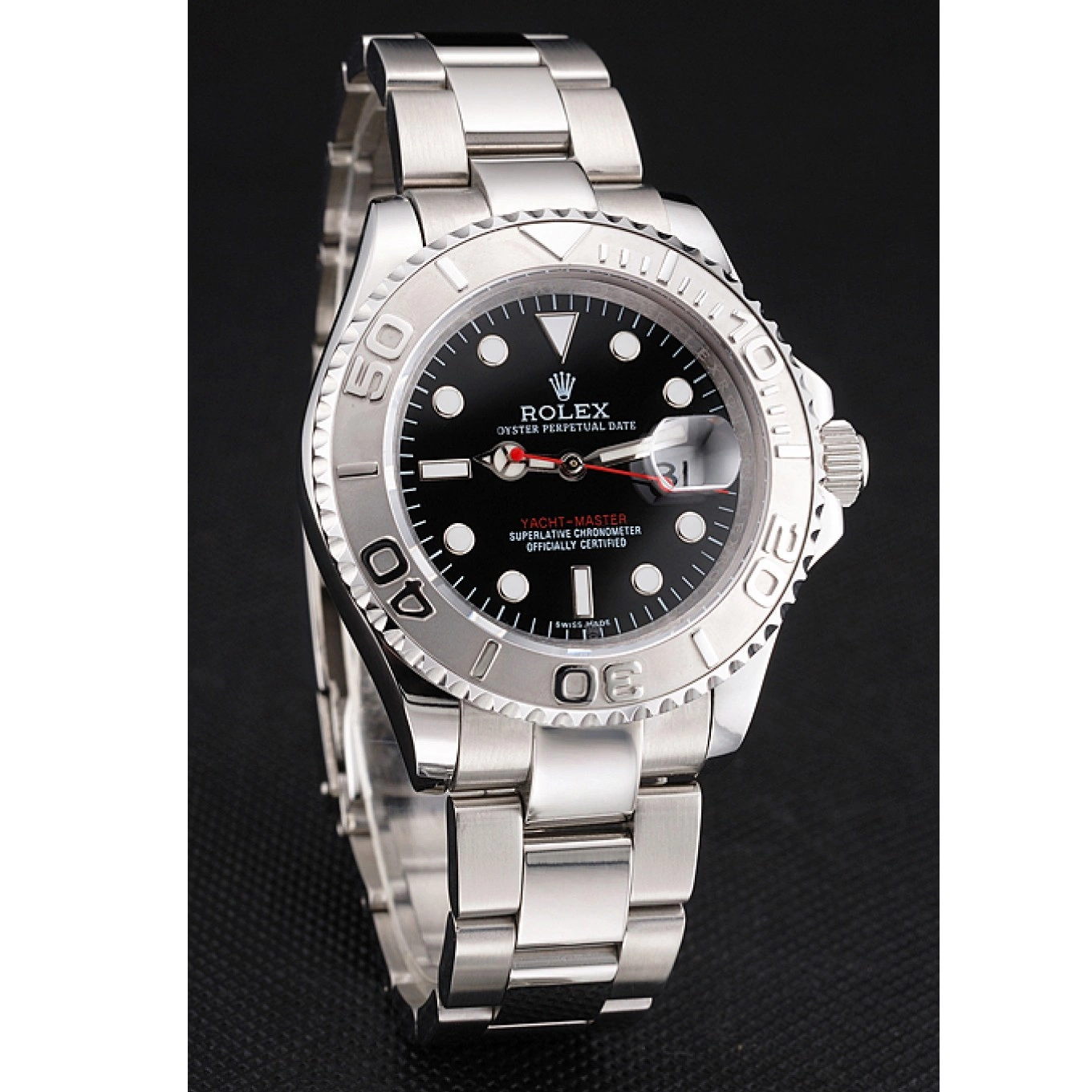 Aaa replica watch Stainless Swiss Rolex Dial Yacht-Master And Case Black Bracelet Steel 0815
